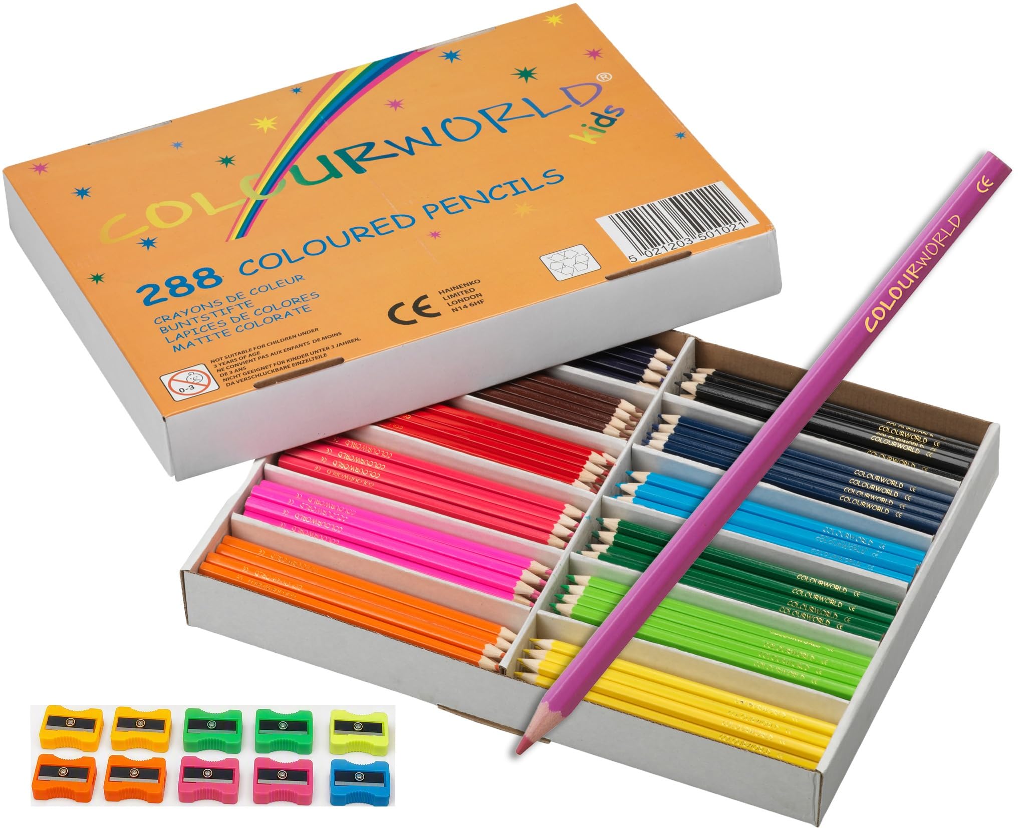 OS Smart Choice Colouring Pencils. Bulk Class pack of 288 (12 colours - 24 of each) pre-sharpened assorted coloured pencils for school, art and adults. Class pack with 10 pencil coloured sharpeners