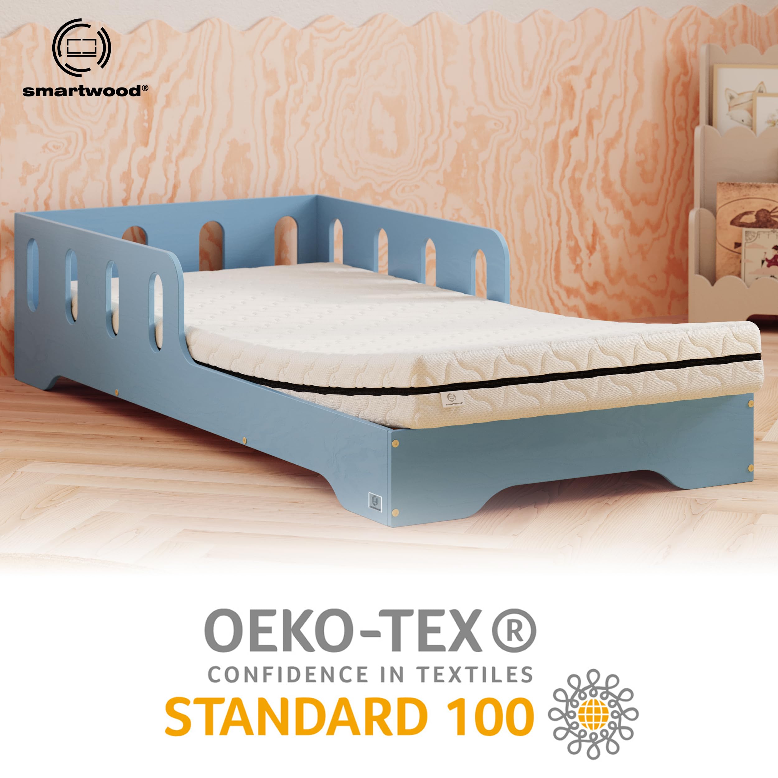 smartwood Materasso 120x200 Bambini 14cm - Schiuma H2 Certificato Oeko-TEX – Reversibile – Rivestimento Lavabile Anti-allergico e Traspirante | Made in EU