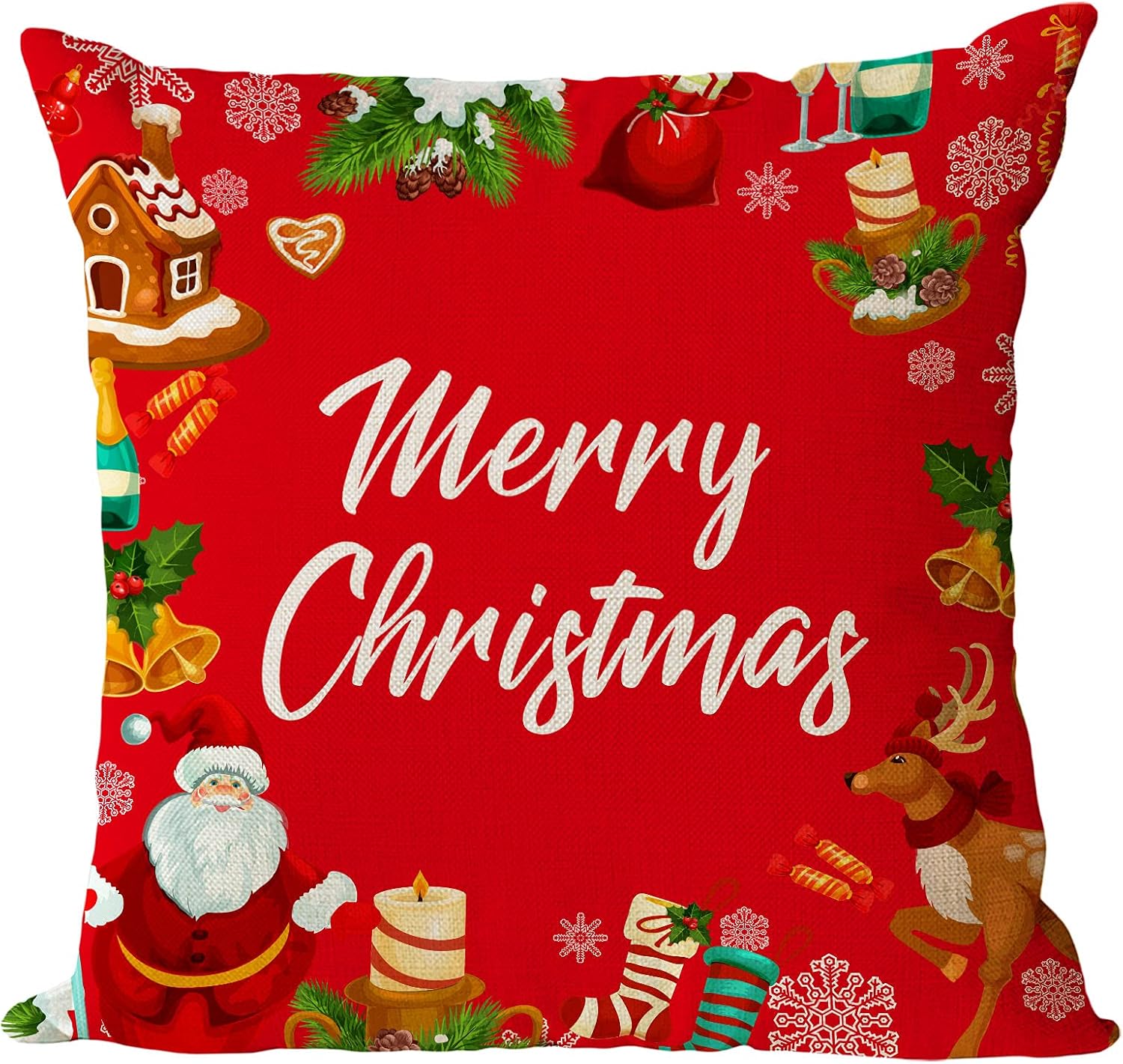 Set of 4 Christmas Pillow Covers 20x20 Inch Merry Christmas Pillow Cases Christmas Tree Throw Pillow Covers Red Green Xmas Holiday Pillow Covers Outdoor Couch Sofa Cushion Covers for Christmas(20)