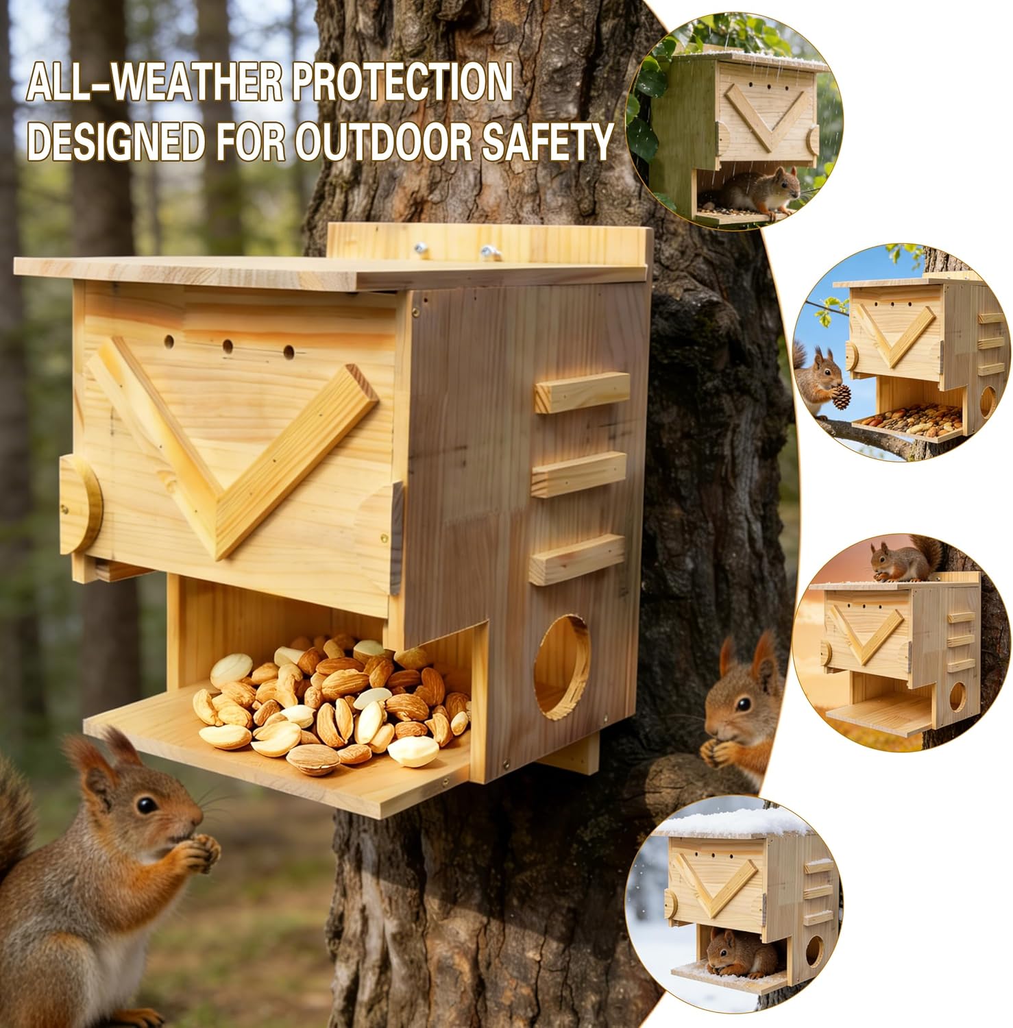 Premium Solid Wood 2-Story Squirrel House – Handcrafted Wooden Nest Box with Mounting Kit for Tree, Fence, or Backyard