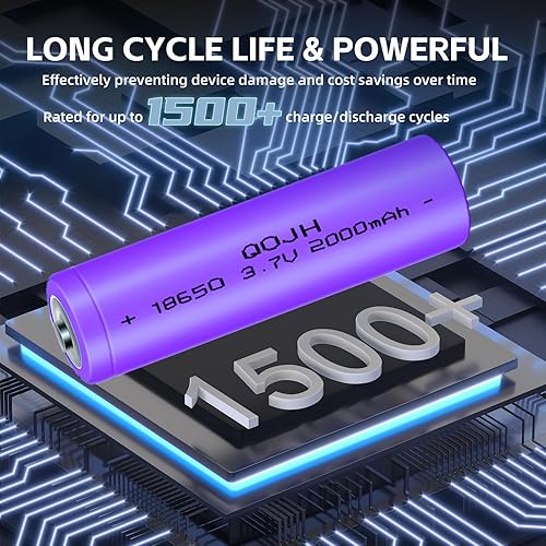 Miniatura 6 de Paquete de 2 baterías recargables 18650 de litio de 3.7 V, 2000 mAh, alta capacidad para linternas LED, faros, cámara (botón superior)