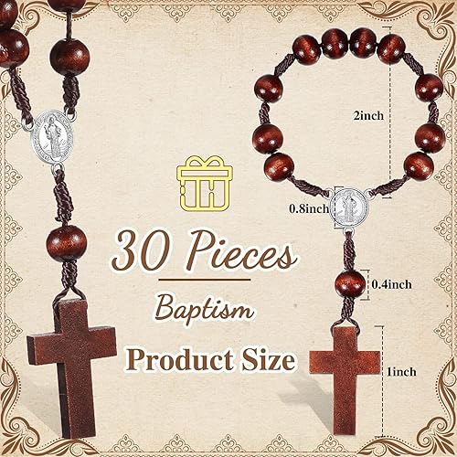 Miniatura 2 de Yinkin 30 piezas de rosario de bautismo, versículos bíblicos, recuerdos de bautismo, rosario de madera, cruces religiosas, regalos a granel con 30
