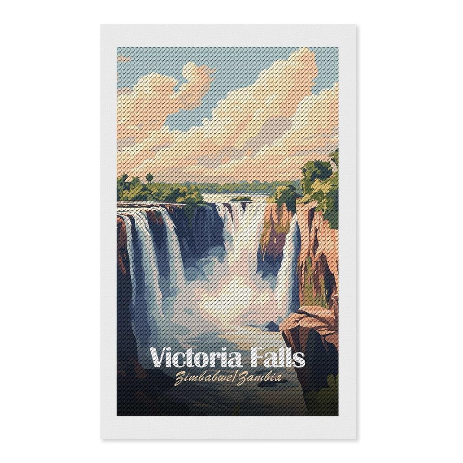 Junmoney Victoria Falls DIY Diamond Art Canvas Kit 12"x20", Simple to Start, Fun Craft Experience, Modern Decor, Gift Idea, Adhesive Canvas