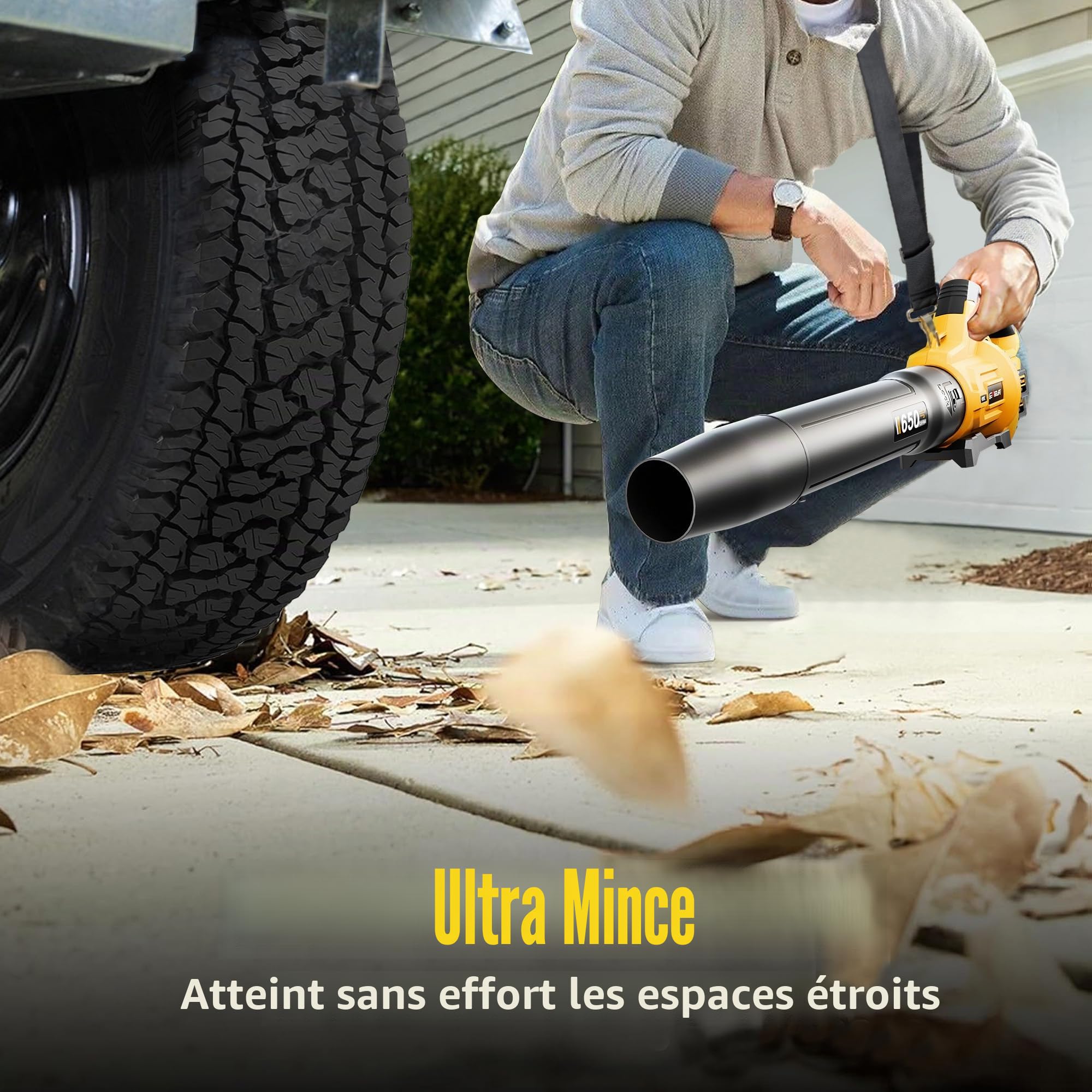 GEVEELIFE Souffleur électrique 20 V 257 km/h avec 3 Vitesses et 2 Batteries de 5,0 Ah pour Jardin, Feuilles, poussière et Neige (Batterie Incluse), Jaune