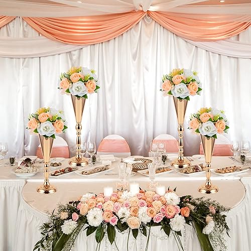 Miniatura 5 de Boao 12 jarrones de trompeta de flores para centros de mesa, jarrón dorado, centro de mesa, jarrones de boda de metal alto, arreglo de flores