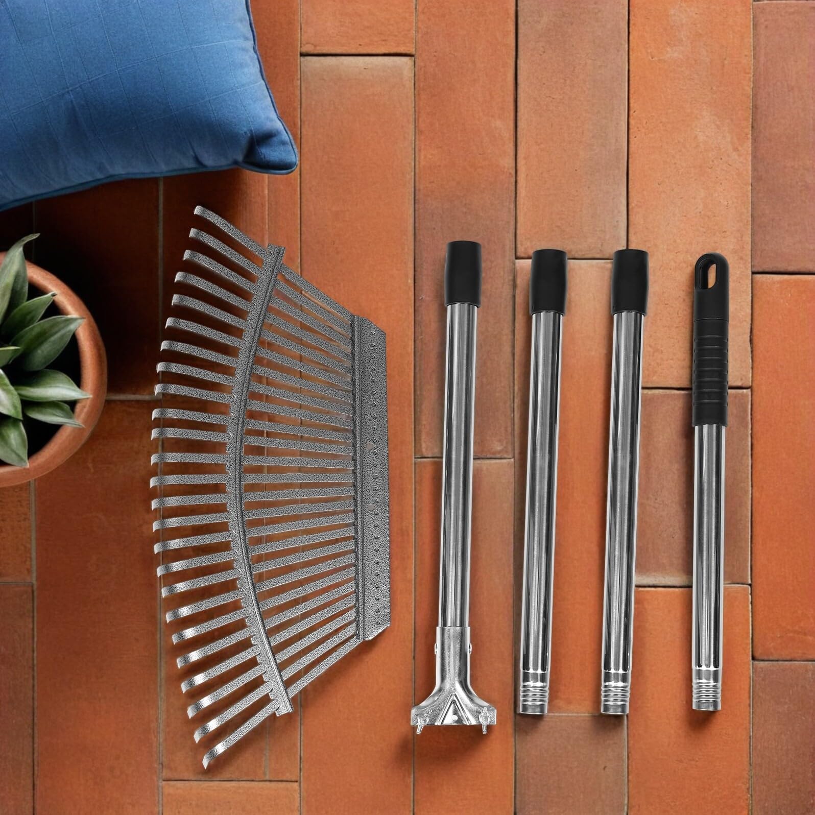 DOITOOL 25 zinken Gartenrechen aus Edelstahl Längenverstellbarer Handrechen für Laub Boden Kompakter Metall Gartenkultivator für Gartengrößen