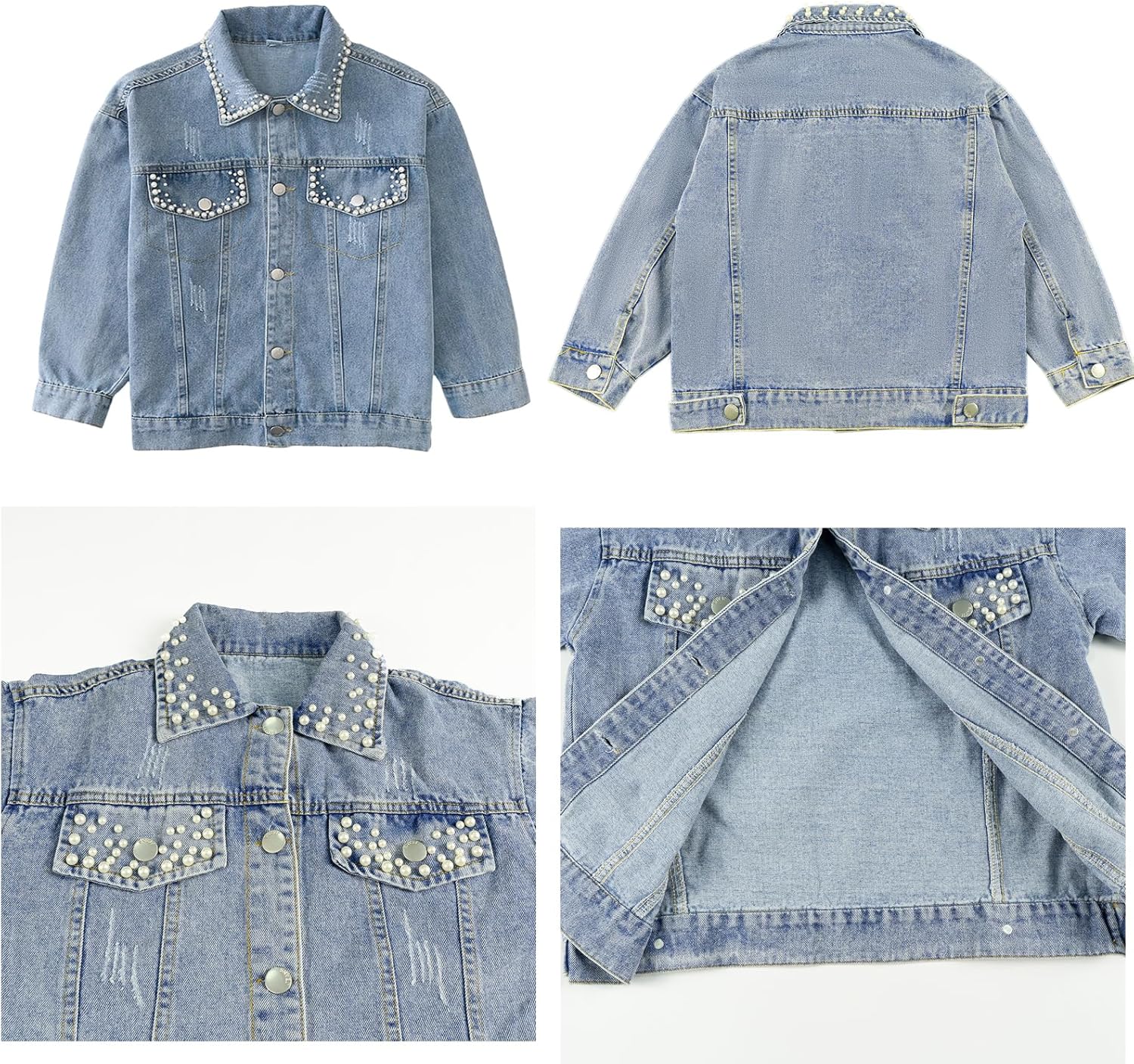 Rolanko Girls Denim Jackets, Basic Oversized Jean Jacket for Girls Fall Outwear Button Down Trucker Jacket 5-14 Years