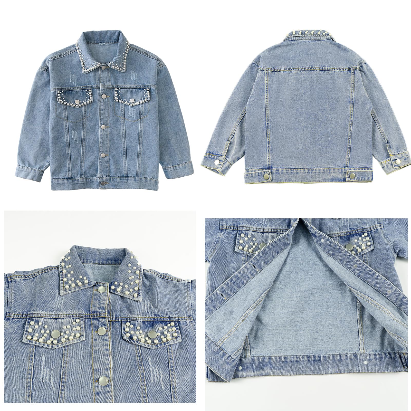 Rolanko Chaquetas de mezclilla para niñas, chaqueta básica de gran tamaño para niñas, ropa de otoño con botones, chaqueta de camionero de 5 a 14 años