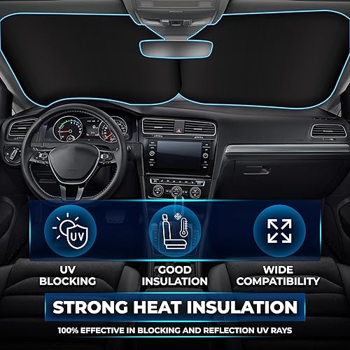 Miniatura 18 de EcoNour Parasol plegable para parabrisas de automóvil, parasol delantero para sol, calor y rayos UV, parasol para ventana delantera del automóvil
