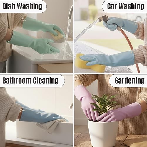 Miniatura 7 de IMARU 3 pares de guantes de lavado de platos con ganchos para colgar, guantes de limpieza antideslizantes y reutilizables para el hogar, cocina,