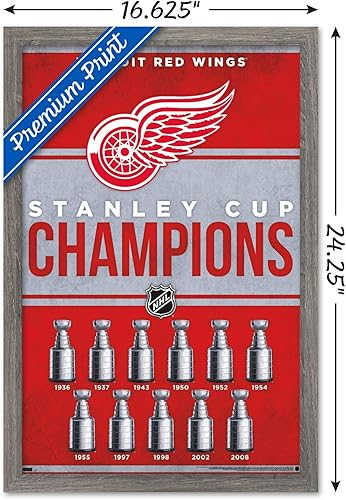 Miniatura 3 de Trends International NHL Detroit Red Wings - Póster de pared Champions 23, 14.72 x 22.37 pulgadas, versión enmarcada de madera de granero