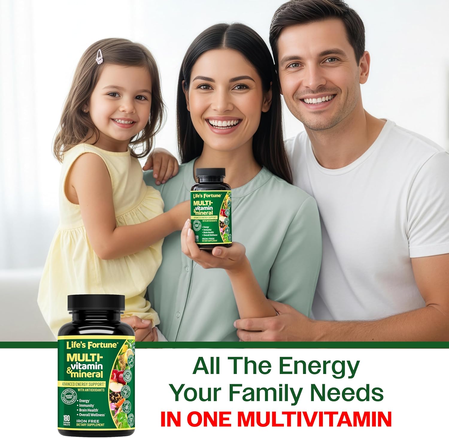 Life's Fortune Whole Food Multivitamin & Mineral Supplement for Men & Women – Energy Support Vitamins for Immune, Brain & Metabolism Support – Iron Free, 180 Vegetarian Tablets