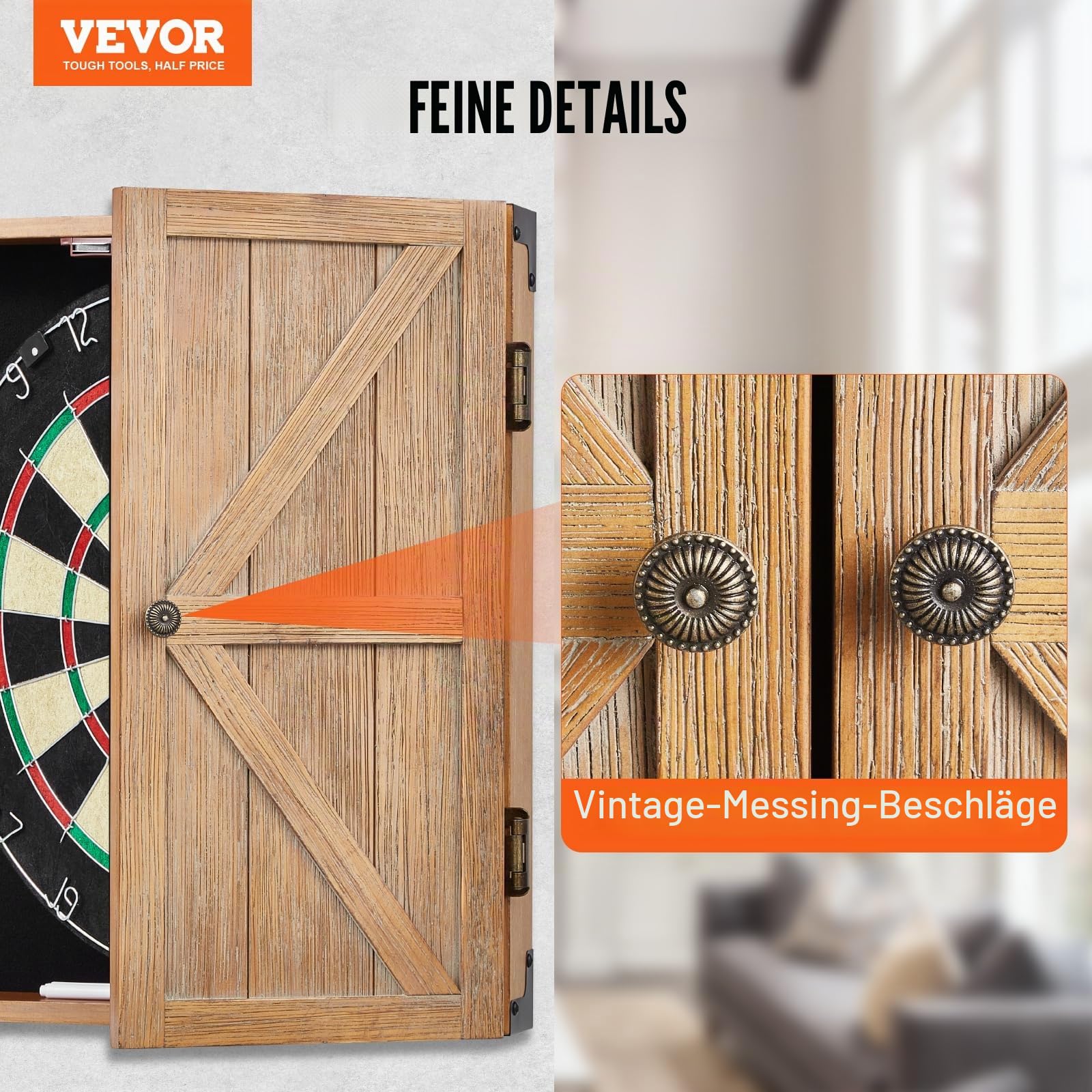 VEVOR Dartboard-Schrank-Set aus Massivholz, versteckbarer Schrank in offizieller Größe mit Zubehör für Cricket-Spiele (Dartboard Nicht im Lieferumfang enthalten)