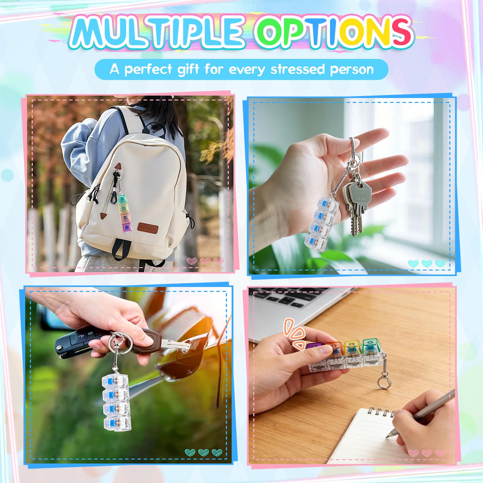 Teclado Fidget De 4 Botones Con Llavero – Juguete Anti-estrés Portátil Para Adultos Y Niños, Colores Variados