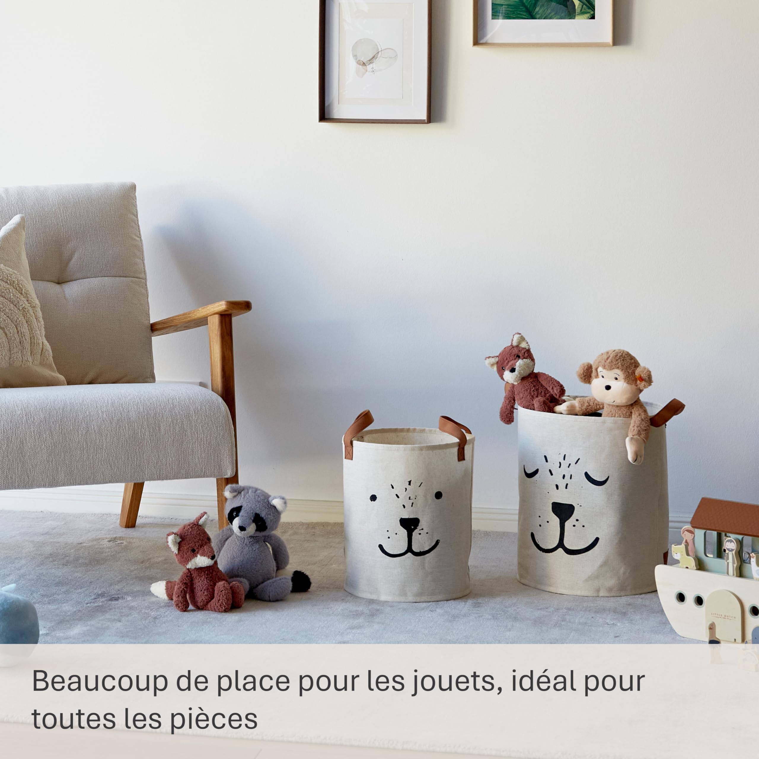 LOVE IT STORE IT - Premium - Lot de 2 Paniers de Rangement Polyvalents en Tissu avec Poignées, Intérieur Lavable, Beige – Pour Chambre d’Enfant, Salon et Salle de Bain