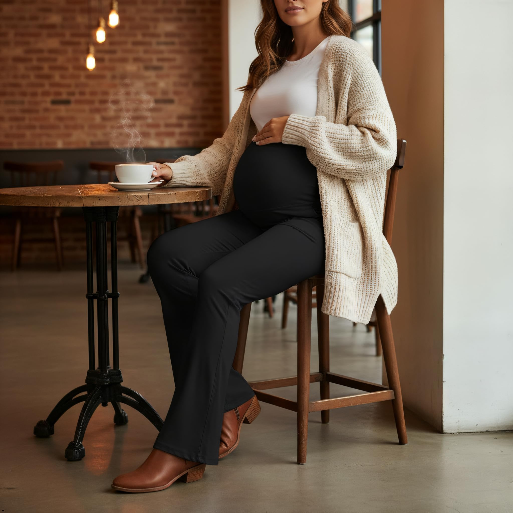 Sunzel Fleece-gefütterte Schwangerschafts-Leggings für Damen, Yogahose mit Taschen für den Winter