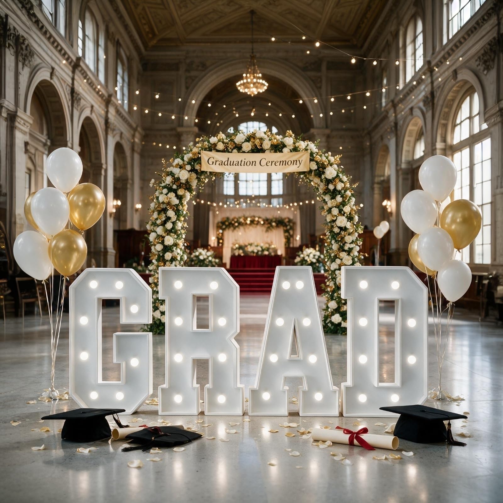 GRAD Lettere Insegna LED Laurea 2026 con Luce | Pannello Schiuma KT, Base Solida, Montaggio Facile, Trasportabile, Sfondo Laurea(Cool white,70cm)