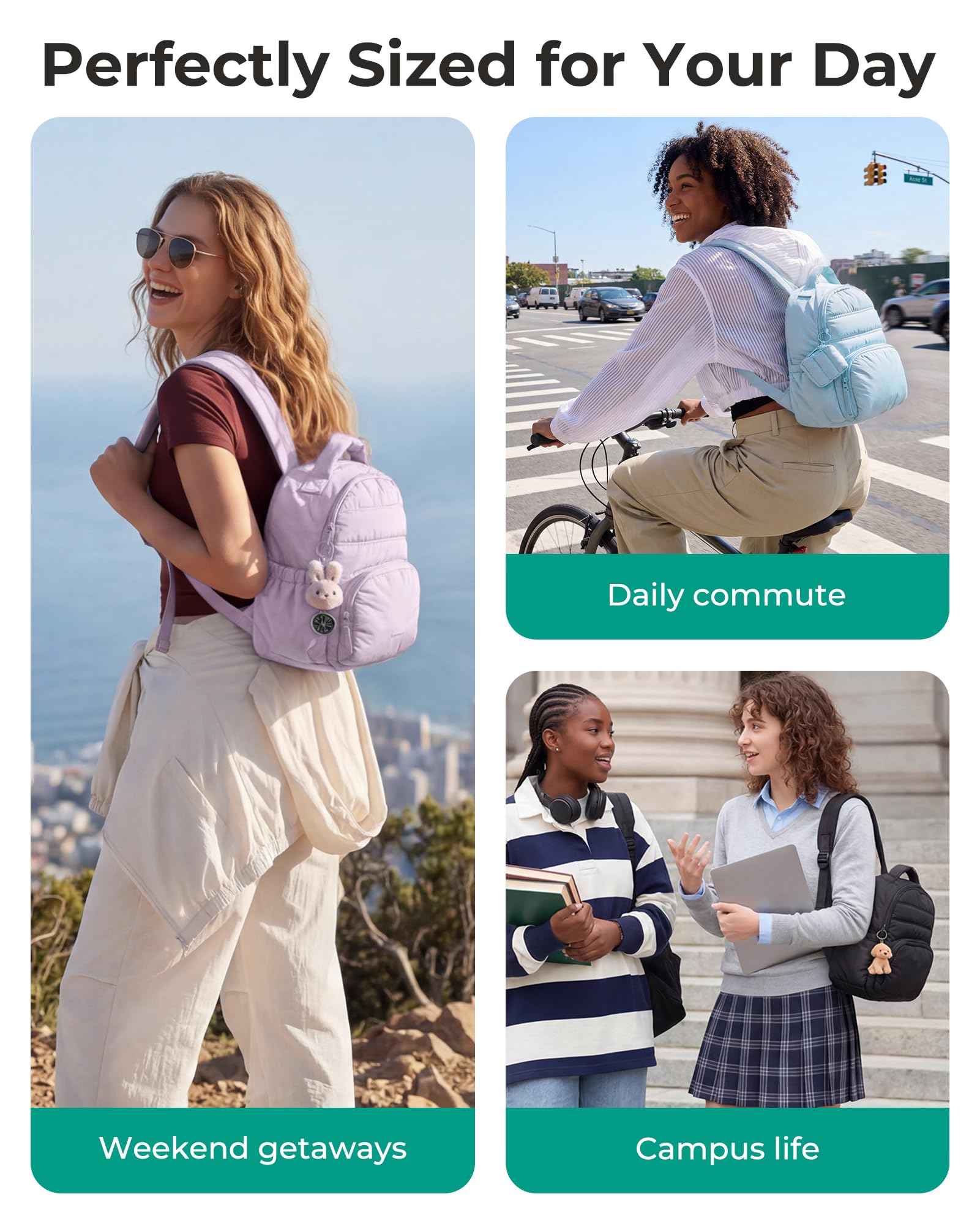 BAGSMART Small Backpacks for Women, Lightweight Puffer Mini Backpack Purse with Pouch, Quilted Casual Daypack, Water-Resistant Bookbag for Daily Travel College, 2-in-1 Set, Latte Brown — view 7