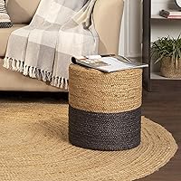 Vista 7 de REDEARTH · Taburete cilíndrico otomano para pies - Puf trenzado de yute, asiento de apoyo para pies para la sala de estar, dormitorio, guardería