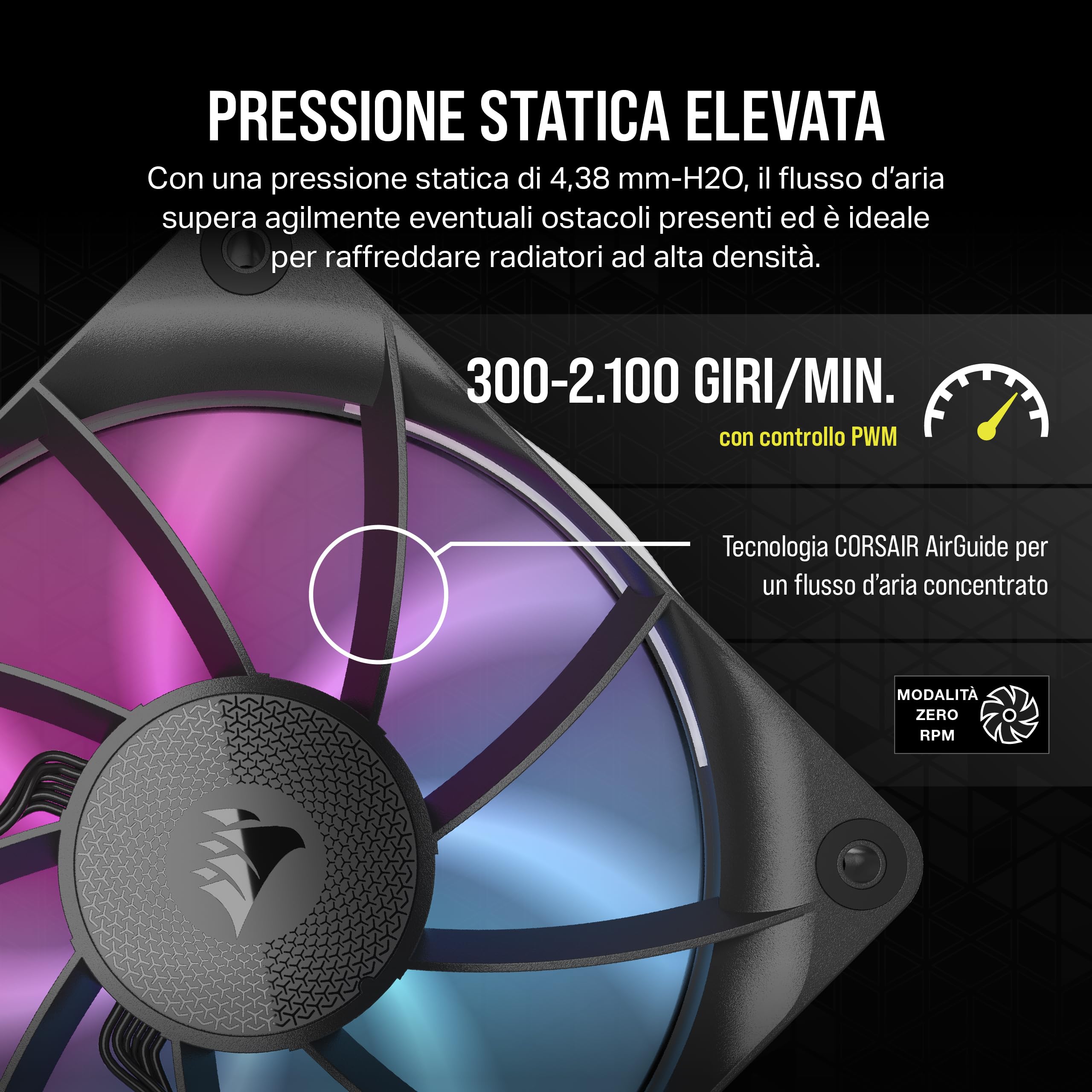 CORSAIR iCUE LINK RX120 RGB Ventola PWM da 120 mm - Cuscinetto a Cupola Magnetica - Ventola Singola - Nero