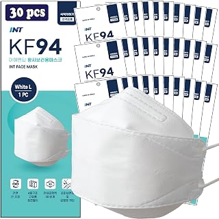 【 30 Pack 】 INT White KF94 Mask, Certified, 4-Layered Face Safety, Patented Adjustable Earloop, FDA Registered Device, Individually Sealed Package"MADE IN KOREA"