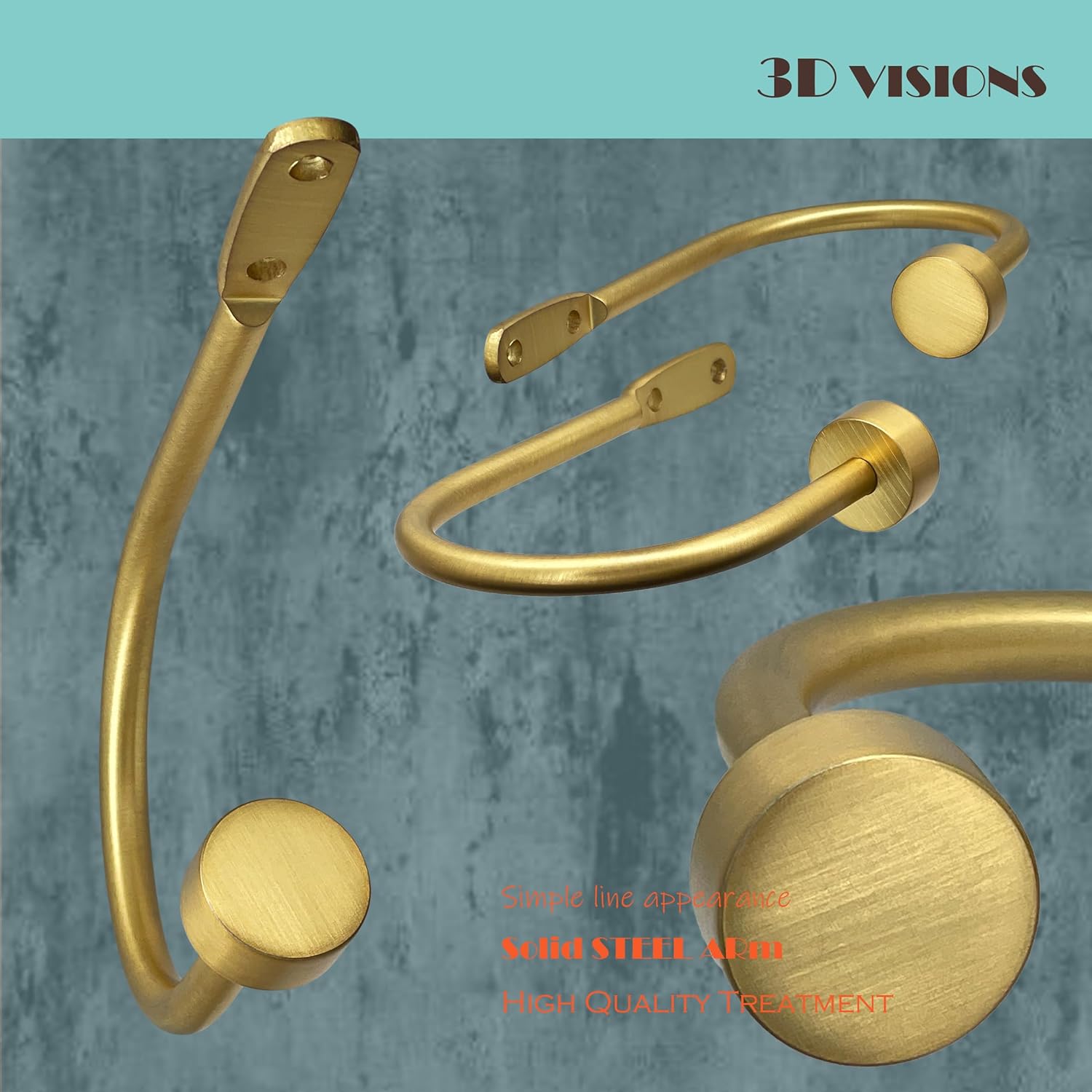 Quality Curtain Holdbacks, Solid Steel Curtain Holdback with Disk Finial,Electroplate Finishes, Set of 2 Window Curtain Tieback Hooks, Warm Gold