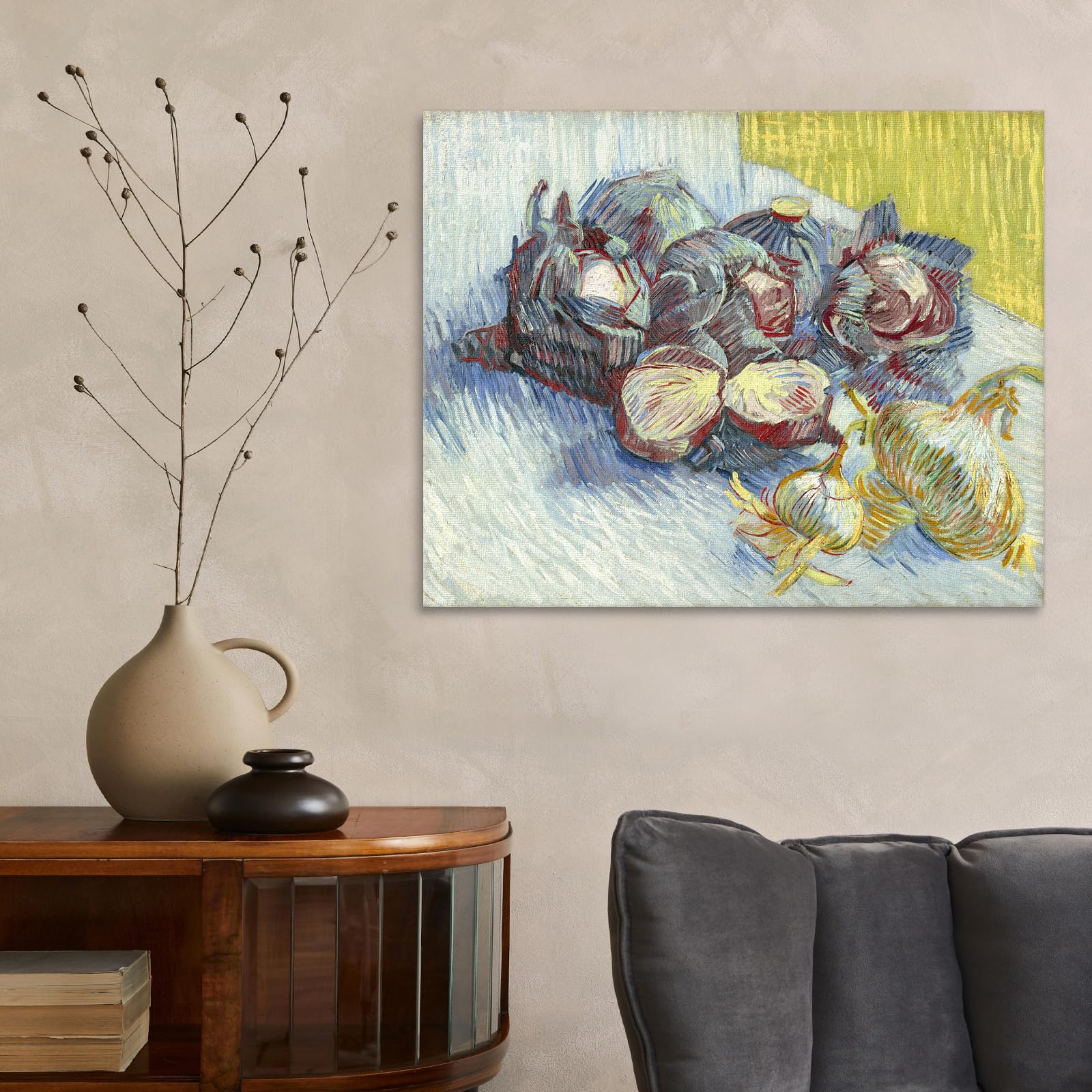 Rotkohl und Zwiebeln Vincent Van Gogh, vvg156 Bild gedruckt auf Leinwand, 125 x 100 cm