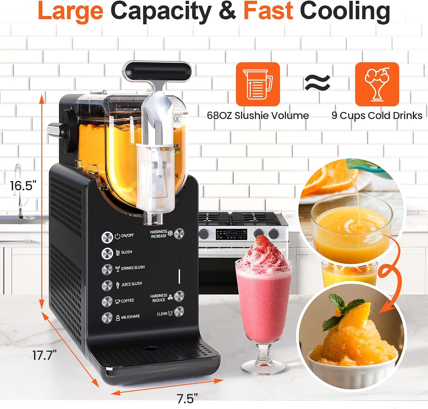  Slushie Machine for Home, 68oz No Ice Need Slushy Machine with 5 Presets, Rapid Chill, Self-Cleaning, Frozen Drink Machine for Frozen Margaritas, Frappes, Smoothies, Black thumbnail