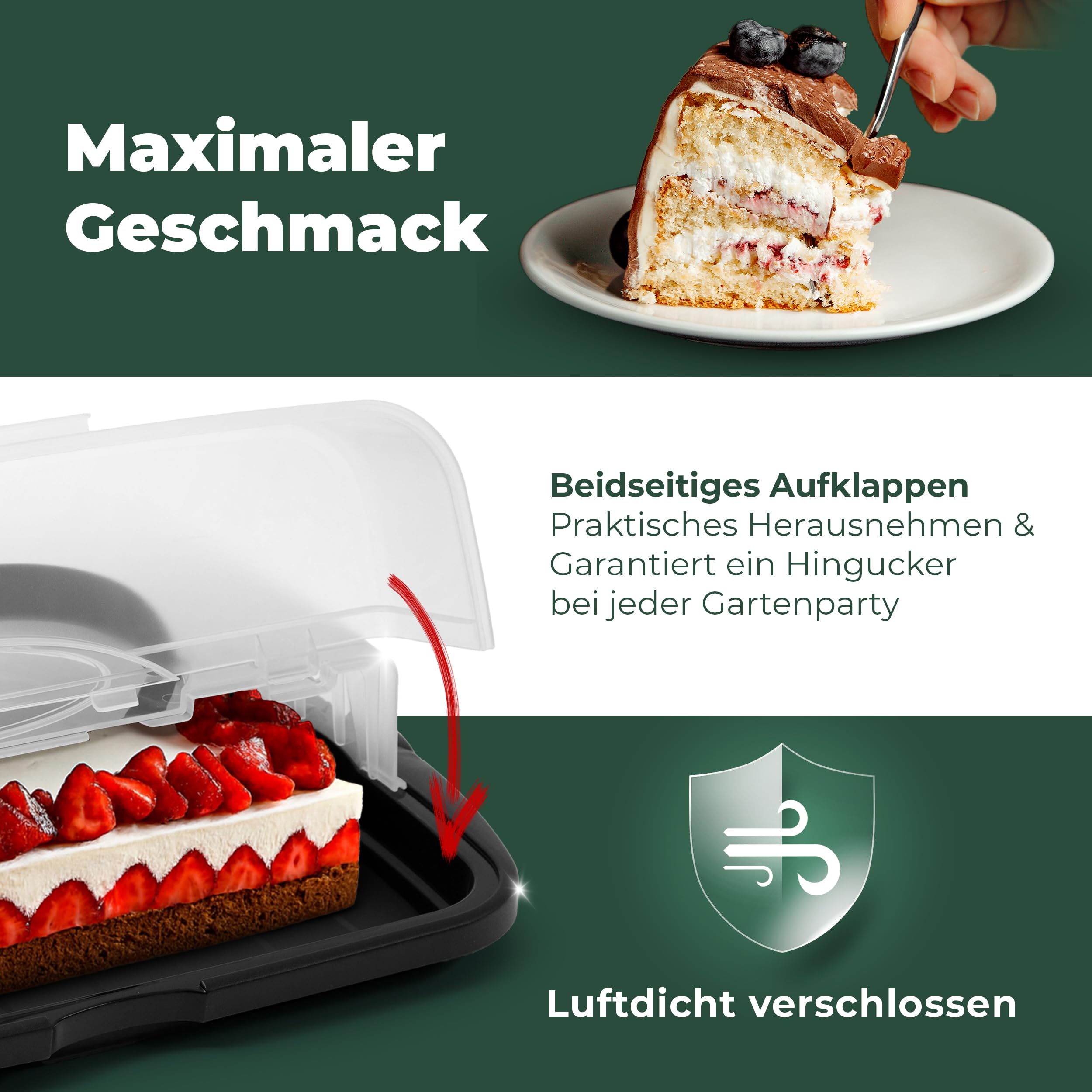 Novaliv 2x Kuchen-Transportbox XL (Rechteckig 47 x 35 x 11 cm), Aufbewahrungsbox aufklappbar, Party-Box Container Tortentransportbox Tortenbehälter Behälter, Kuchen Torten Muffins Desserts Buffet