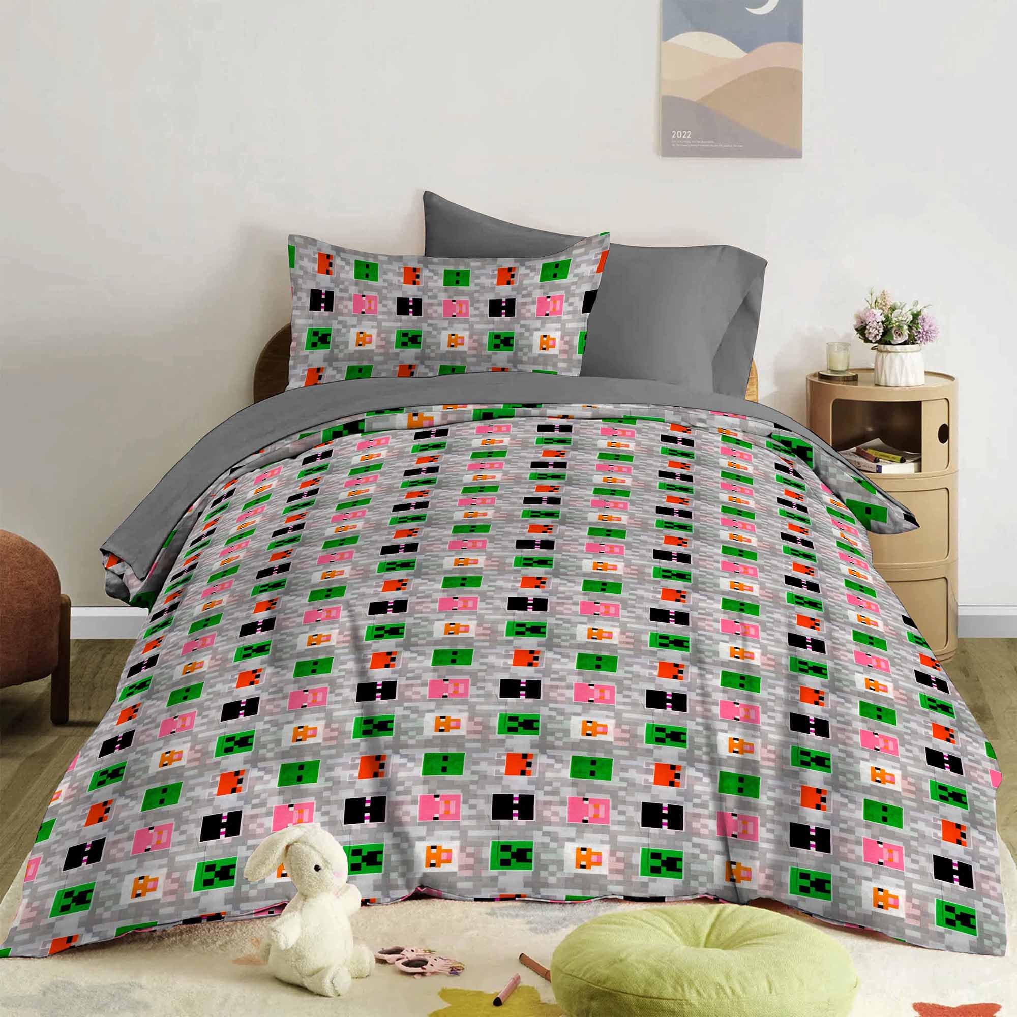 Cotton Bed sheet for Kids - Cartoon Printed Bed Cover, Cozy and colorful bedsheet for Single Size Junior's Bed - Junior Size Bedsheet with Pillow Cover - Multi Game Print - (145x225 CM)