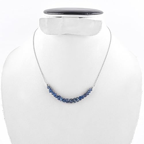 Miniatura 5 de Natural Green Emerald Gemstone Tumble Beads Handmade Bar Necklace Jewelry for Women, Birthstone Crystals and Healing Stones, Rhodium Plating 925