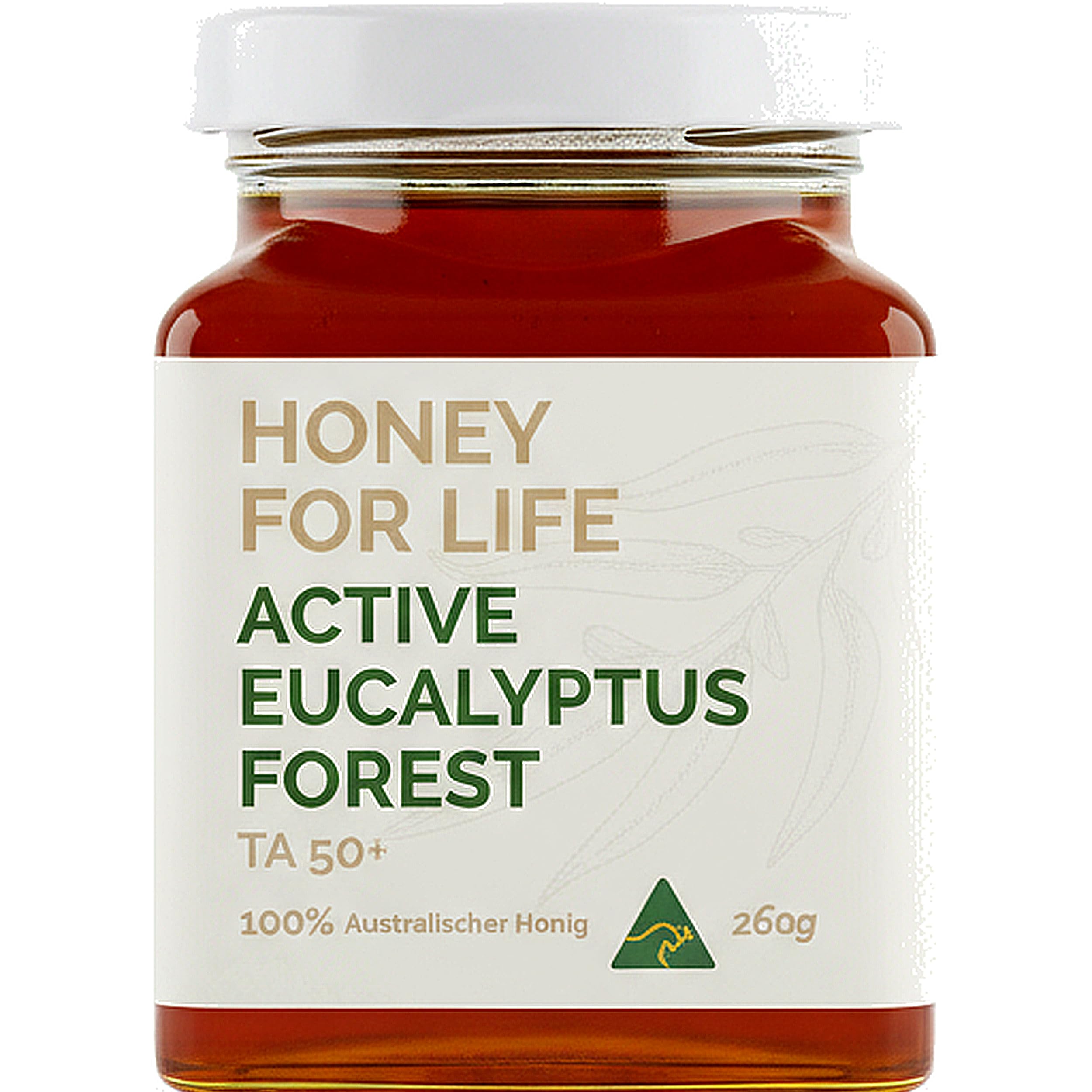 Honey for Life Eukalyptus Honig TA50+ ~ 3x stärker als Manuka Honig 550 MGO (>= MGO 1600+) | Westaustralien Rohhonig, Zertifiziert im Glas | Übertrifft Honig Manuka Honig 1000 MGO - 260g
