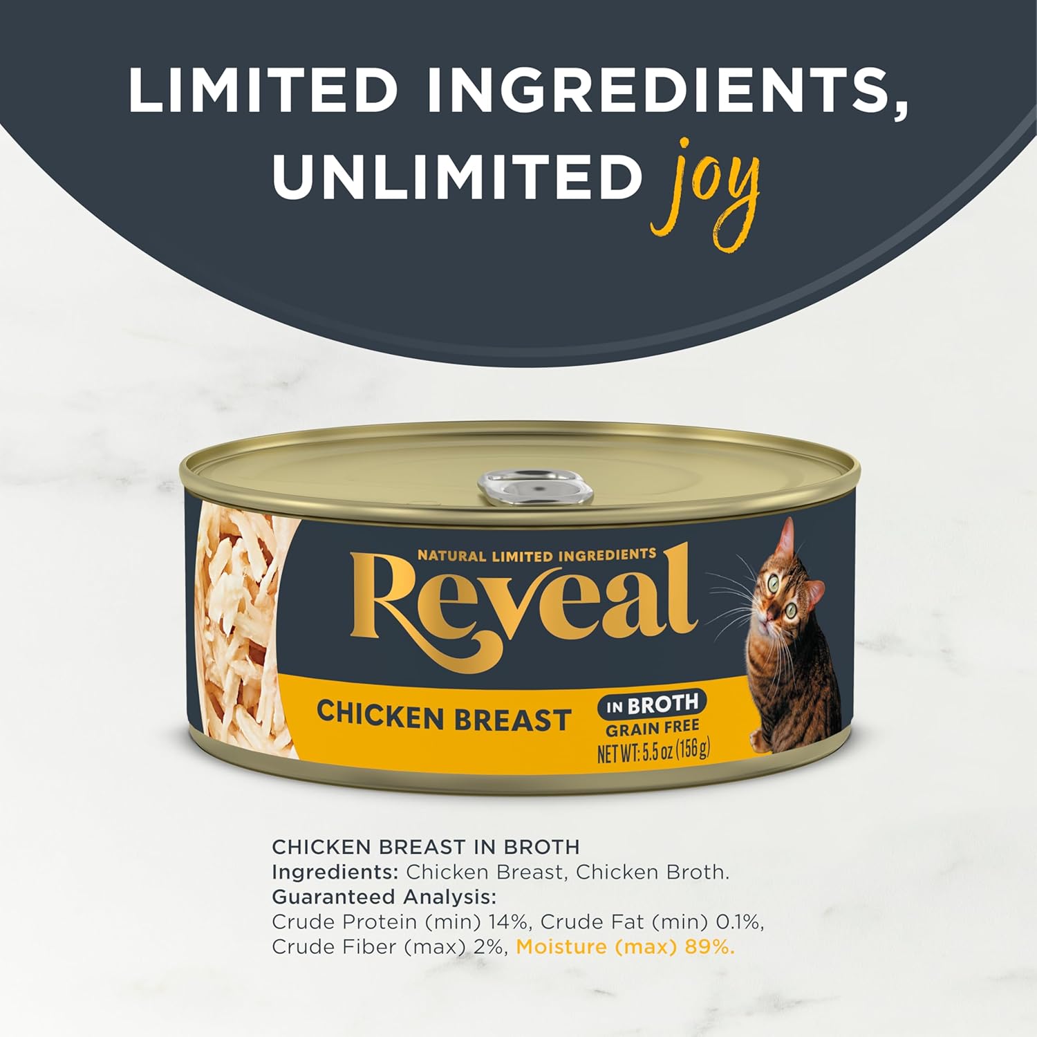Reveal Natural Wet Canned Cat Food, Limited and Natural Ingredients, Grain Free, High Protein with No Artificial Additives, Chicken Breast in Broth (12 x 5.5 oz Cans)