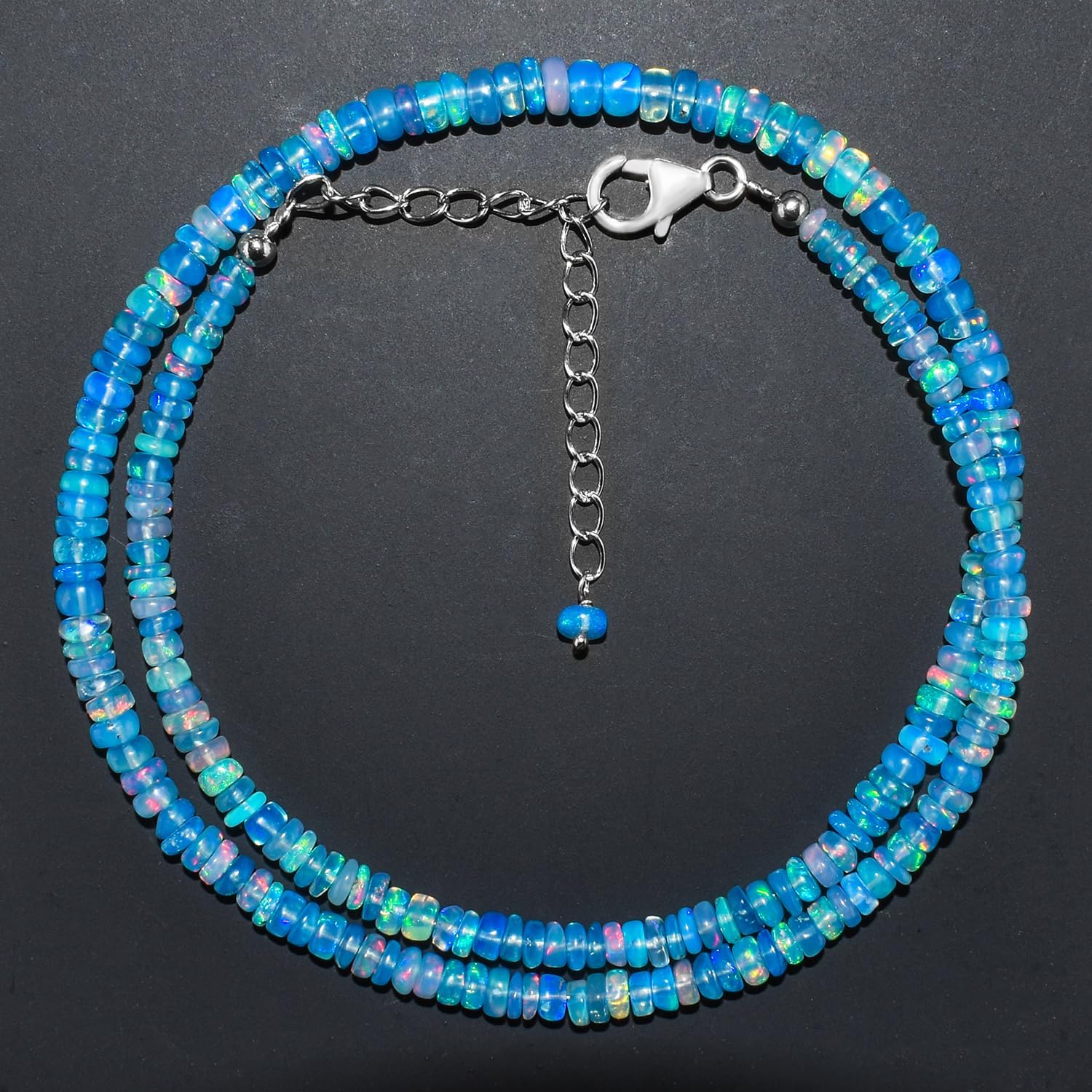 Beaded Necklace for Women, Natural Blue Ethiopian Opal Gemstone Beads Necklace, October Birthstone Jewelry, Energy Crystals, 925 Sterling Silver Chain 18 inch, Christmas Gifts For Her Mom - Image 4