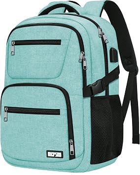 Travel Laptop Backpack for Men Women, School Backpack for Boys Girls Teens, 15.6 Inch Work Business Backpack with USB Charging Port, Water Resistant College Computer Bookbag Mochilas, Cyan