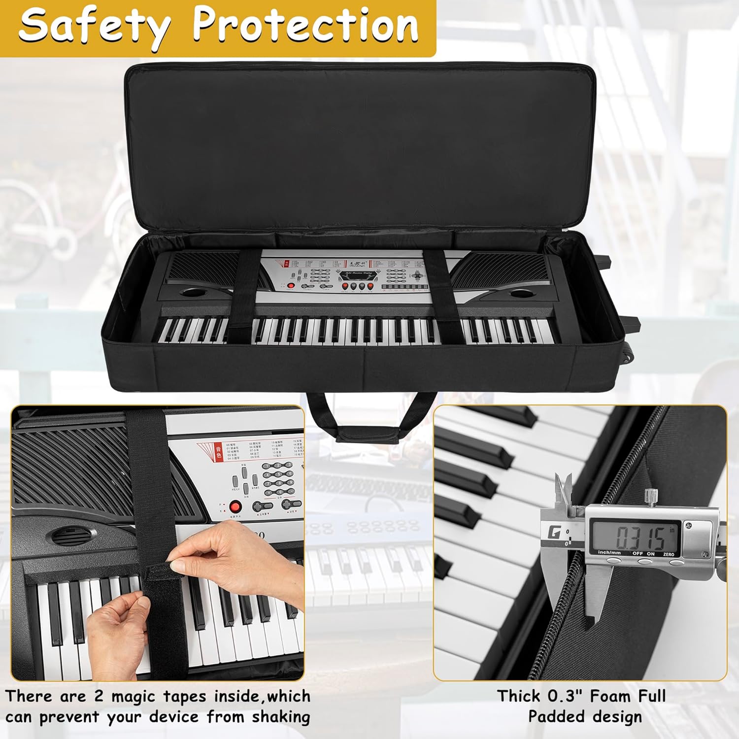 AKOZLIN Rolling 61 Keys Electric Piano Keyboard Gig Bag with Wheels and Adjustable Straps for 61 Note Keyboard and Accessaries
