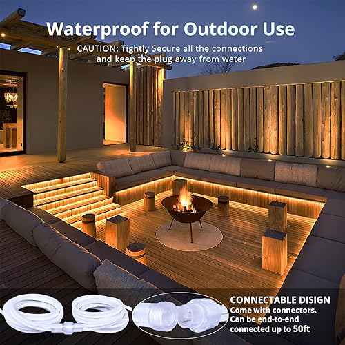Miniatura 4 de Tira de luces de neón blanca de luz diurna, tira de luces de neón enlazables de 33 pies, impermeable, AC 110 V, tira de luz de neón flexible para