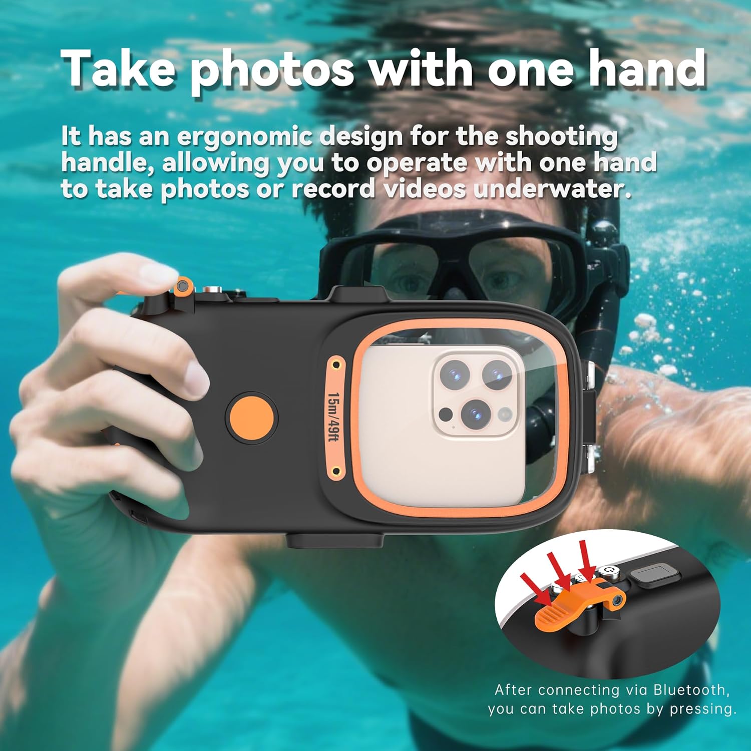 Mangix Universal Snorkeling Diving Phone Case, Underwater Wireless Connection Photo Video Diving Housing Handle Grip Compatible for iPhone 14/15/16/17 Pro Max Galaxy S24/S25/S26 Ultra Black