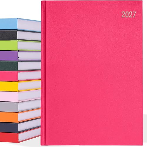 2027 Diary A4 A5 Page a Day Hardback Ruled Daily Planner (A4, Cerise)