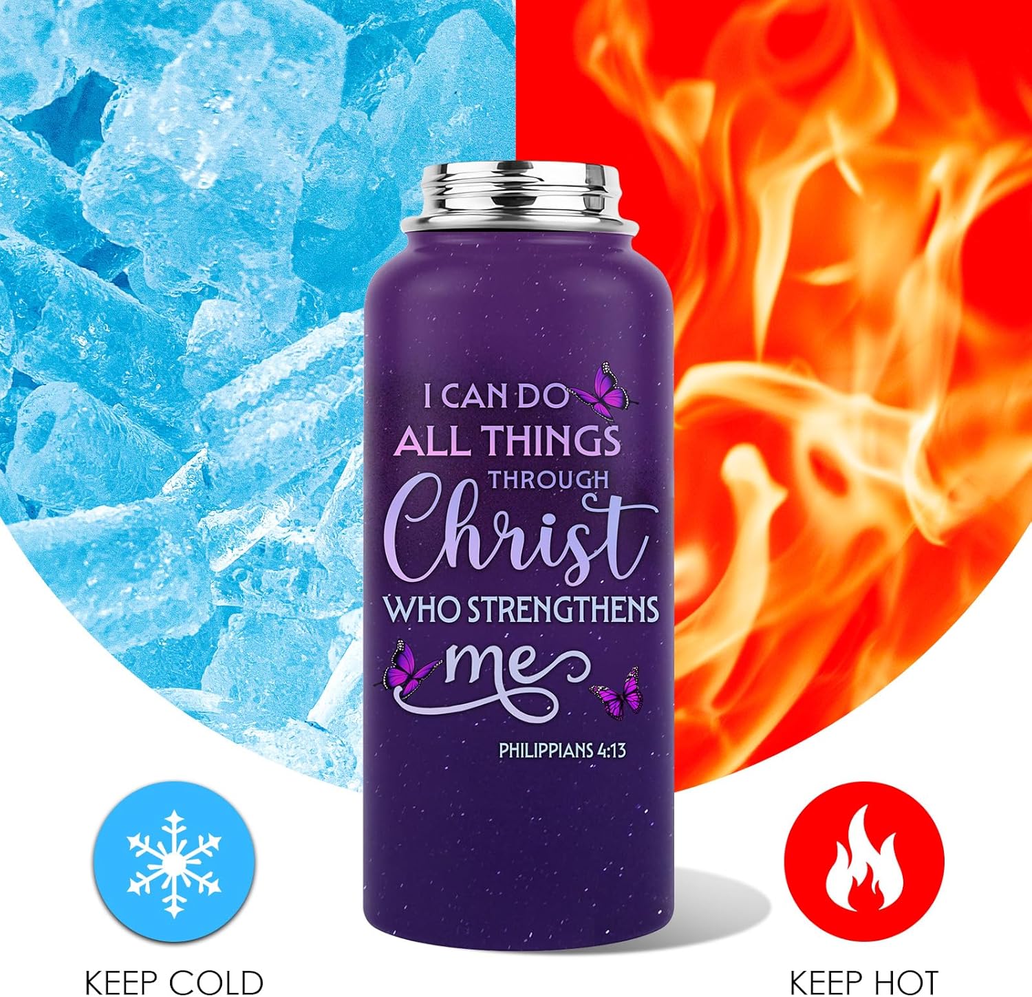 Christian Gifts for Women - I Can Do All Things Christ Water Bottle Tumbler 32oz - Inspirational Religious Faith Gifts for Women - Christian Jesus God Bible Verse Prayer Gift for Christmas - Image 9