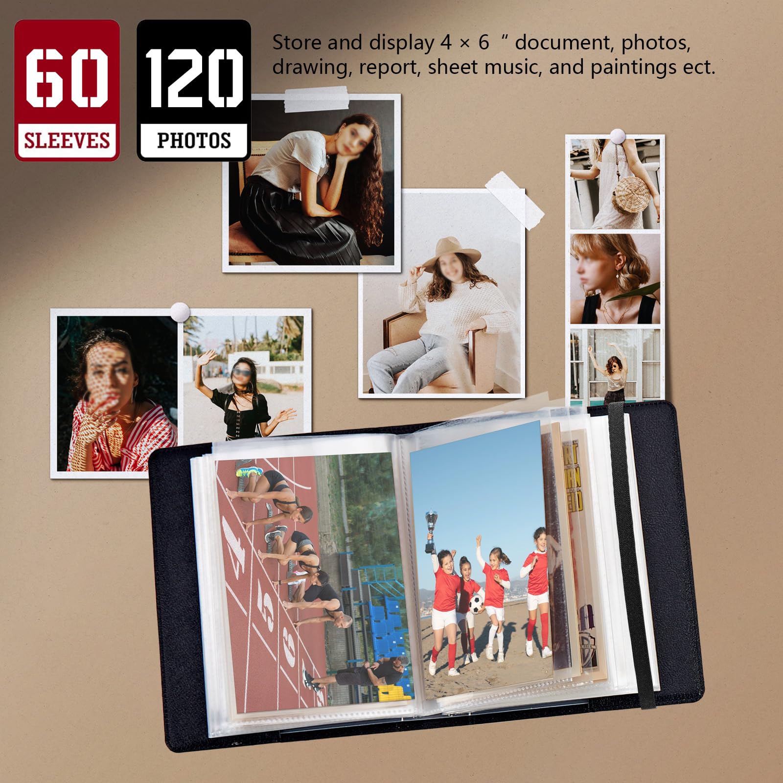 Mały album na zdjęcia 10 x 15 cm, 120 zdjęć, ze skóry PU, z przezroczystymi kieszeniami wewnętrznymi i elastyczną opaską, na ślub, dla chłopców i dziewcząt, do podróży, rodzinnych zdjęć