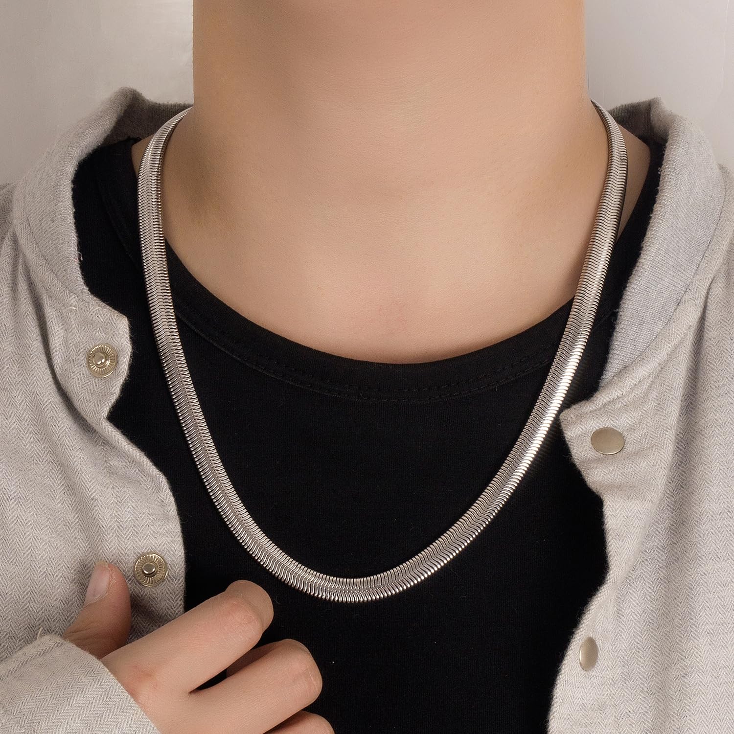 Dankadi Collana a spina di pesce a forma di serpente, larga, 6 mm, 8 mm, in 925, in argento, per uomo e donna, catena piatta a girocollo 41 – 76 cm, maglia serpentina dorata, 16 – 30 pollici, regalo
