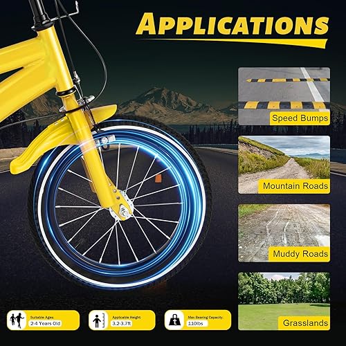 Vista 7 de 14" Boys & Girls White Safe Bicycle Kids Bike with Auxiliary Wheel, Children Outdoor Bike with Training Wheel Amarillo