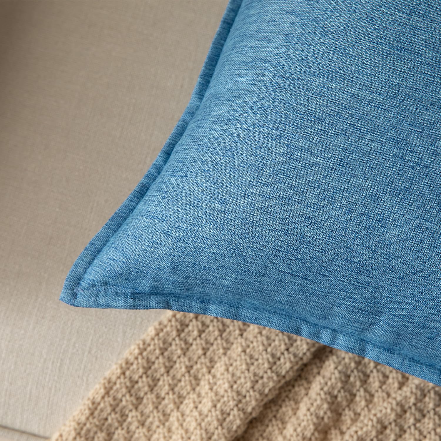 YAERTUN Pack of 2 Decorative Linen Soild Cushion Covers Farmhouse Neutral Throw Pillow Cases for Chair Couch Sofa Bedroom Living Room Home Decor 18 x 18 Inch 45x45 cm Light Blue - Image 2