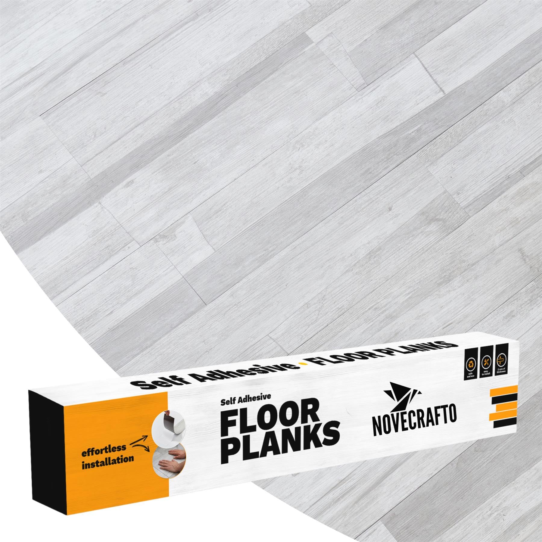 Self Adhesive Floor Planks - 7 Pack Cover 10.47 sq ft / 0.97 sqm- Vinyl Flooring Set - Peel and Stick Tiles - 36x5.98 in (91.4x15.2cm) - Vinyl Floor Tiles - Light Grey Ash Breeze Wood Effect