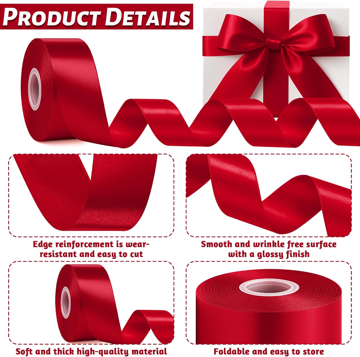 Fullive 1 1/2 In Ribbon for Gift Wrapping, 30 Yards Wine Red Valentines Ribbon, Polyester Ribbon for Flower Bouquet for Wedding Valentines Day Decorations DIY Bows Wrapping Bouquet Floral Arrangements - Image 3