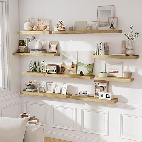 Miniatura 6 de Estantes flotantes para pared, juego de 2 estantes flotantes de 24 pulgadas, estante de madera rústica montado en la pared para baño, sala de estar,