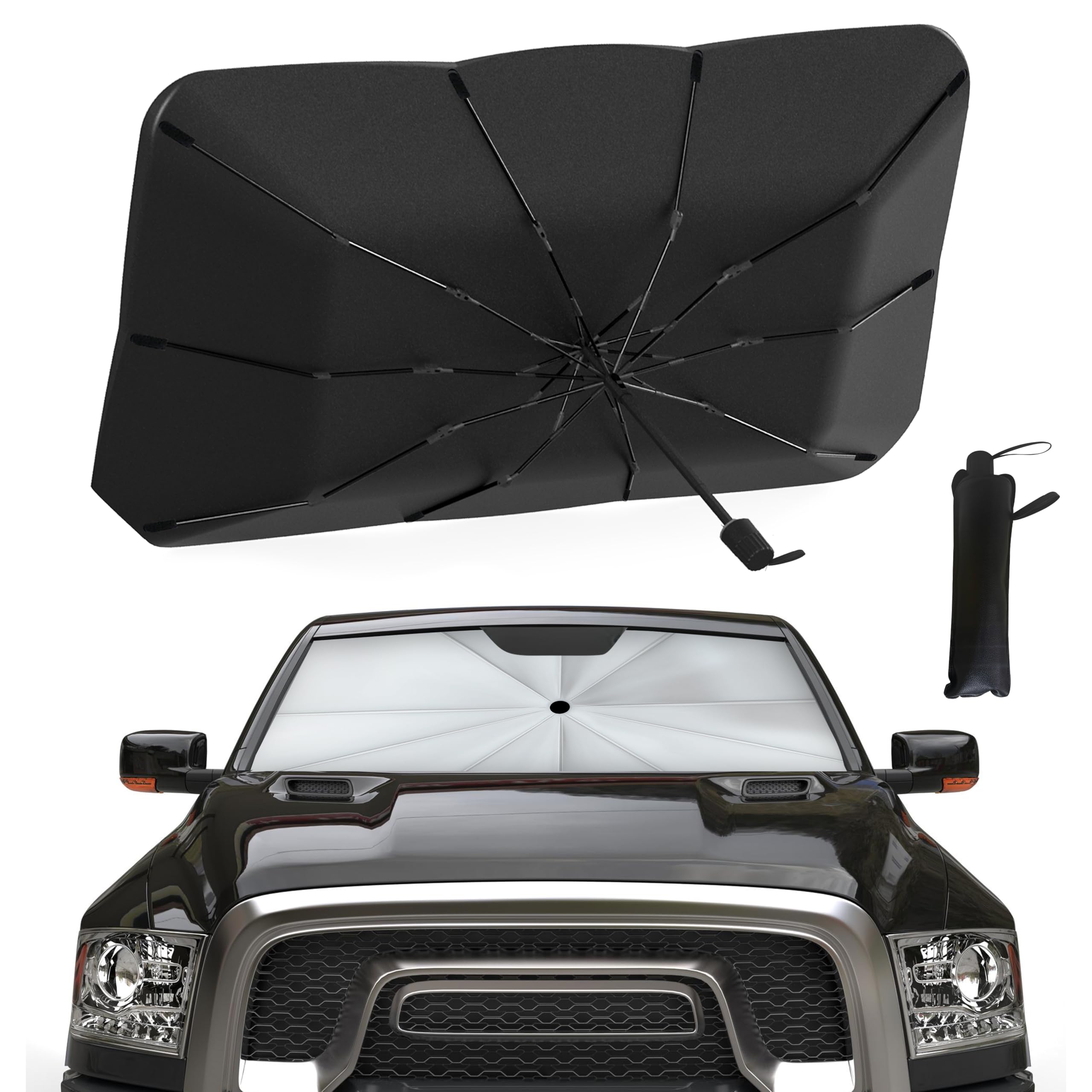 EcoNour Car Umbrella Windshield Sun Shade | Universal Fit Foldable Car & Truck Sun Shade | Double Layer Windshield Cover for SUV, Sedan & Truck | Sun Shade Cover for Front Baby Window Shades - 57"x30"