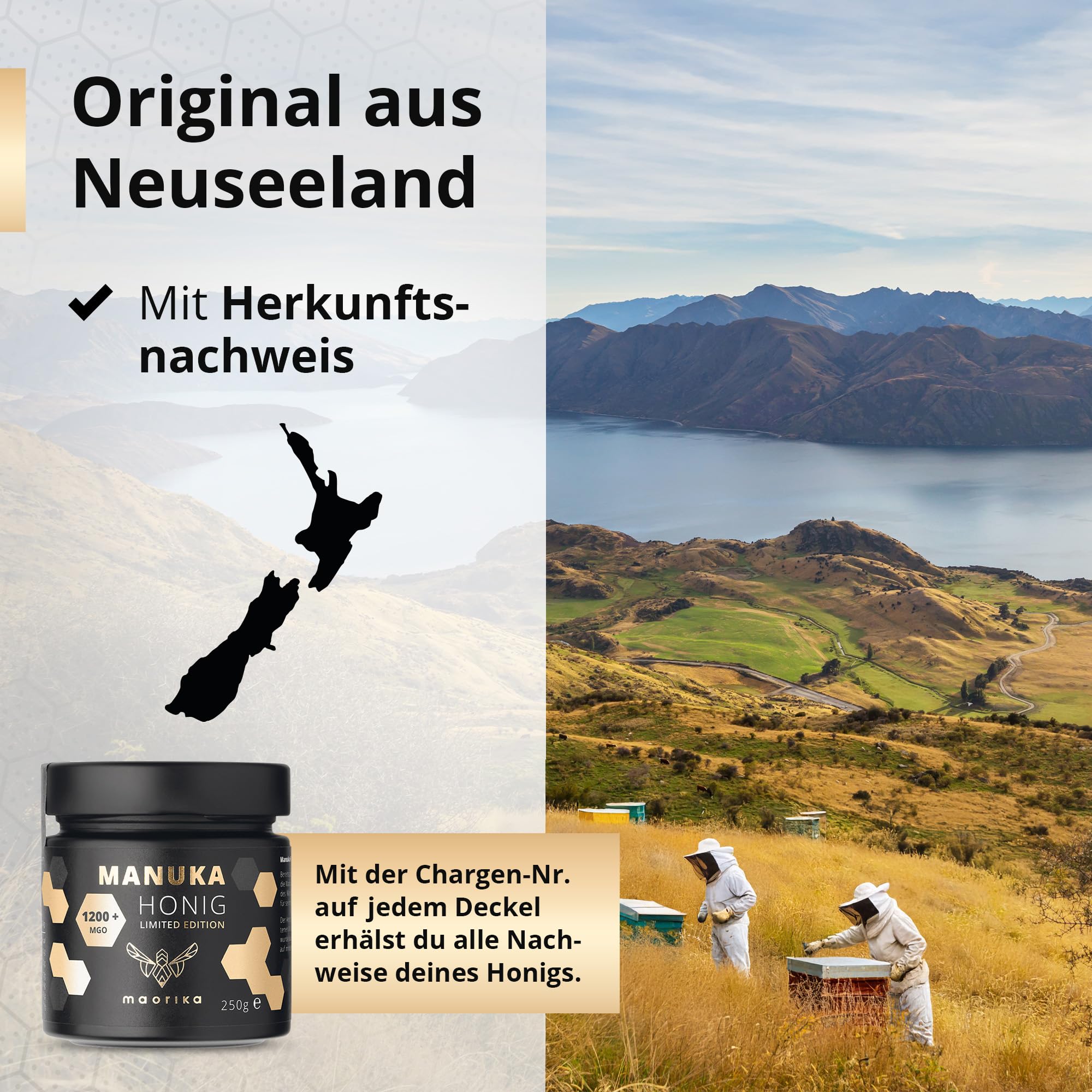 maorika - Manuka Honig 1200 MGO (Limited Edition) im Glas - lichtundurchlässig, kein Plastik - laborgeprüft mit zertifiziertem Methylglyoxal Gehalt aus Neuseeland 250g