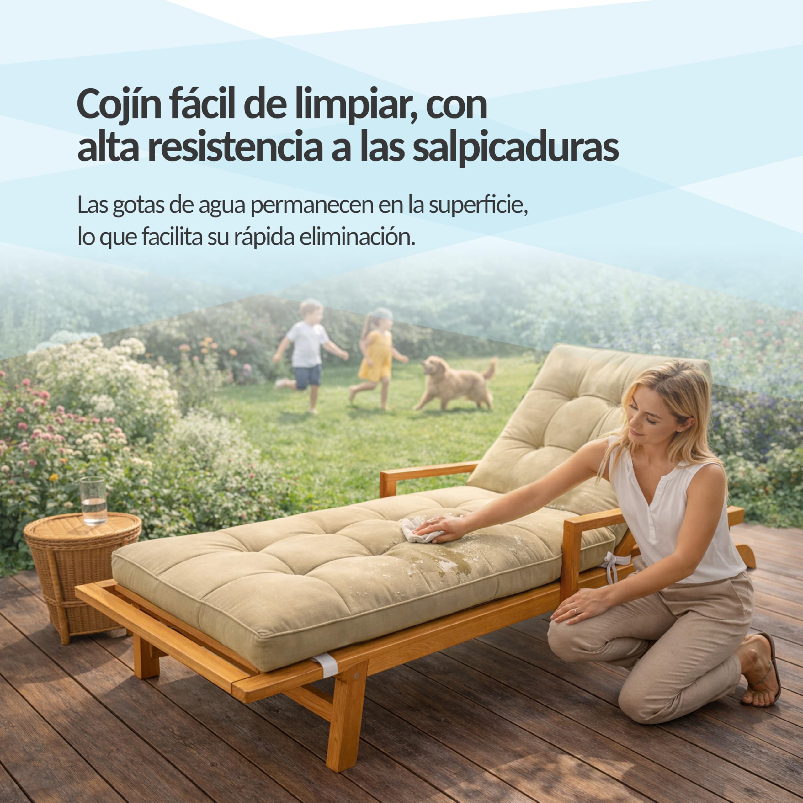 POKAR Cojín Tumbona Exterior 200x60x13 cm | Colchoneta para Tumbona de Jardín Impermeable y Repelente al Agua | Acolchado y Espesor 13 cm | Ideal para Terraza y Piscina | Made in EU | OEKO-TEX | Beige